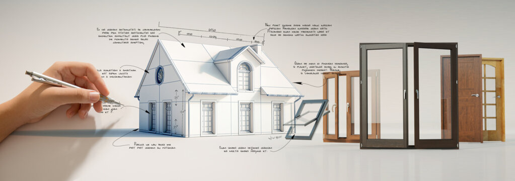 Architect designing a Home and  choosing doors and windows