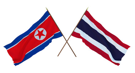 Background for designers, illustrators. National Independence Day. Flags North Korea and Thailand