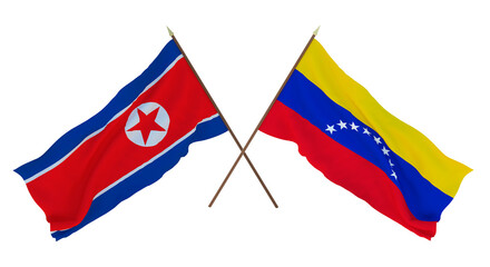 Background for designers, illustrators. National Independence Day. Flags North Korea and Venezuela