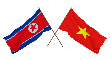 Fototapeta na wymiar Background for designers, illustrators. National Independence Day. Flags North Korea and Vietnam