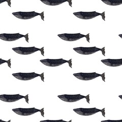 Seamless pattern with big ocean whales. Illustration with deep sea animal on white background. Print for  kids design, textile, paper, books, toys, greeting, banners, wallpapers.