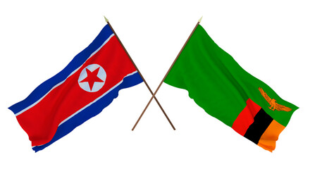 Background for designers, illustrators. National Independence Day. Flags North Korea and Zambia