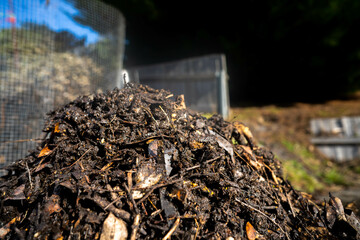 Compost pile, organic thermophilic compost turning in Tasmania Australia 