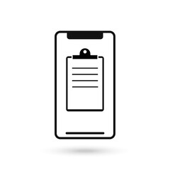 Mobile phone flat design with clipboard icon.