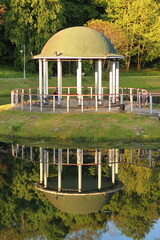 beautiful house on the pond in the park