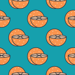 Oranges seamless pattern vector illustration. Tropical exotic fruits repeating background. Bright print for textiles, wallpaper, packaging and product design