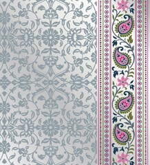 wedding card design, traditional paisley floral pattern , royal India	
