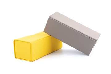 Yellow and grey box for decorate or keep something on white background.