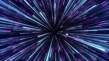 Abstract circular light speed background. Dynamic lines. Futuristic explosion of light. Colored rays in motion. Transfer of big data cyberspace. 3D rendering.