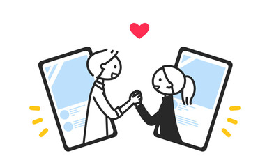 オンラインで出会う男女　SNSで意気投合