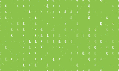 Seamless background pattern of evenly spaced white socks symbols of different sizes and opacity. Vector illustration on light green background with stars