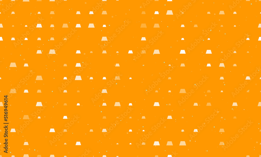 Poster seamless background pattern of evenly spaced white trapezoid symbols of different sizes and opacity.