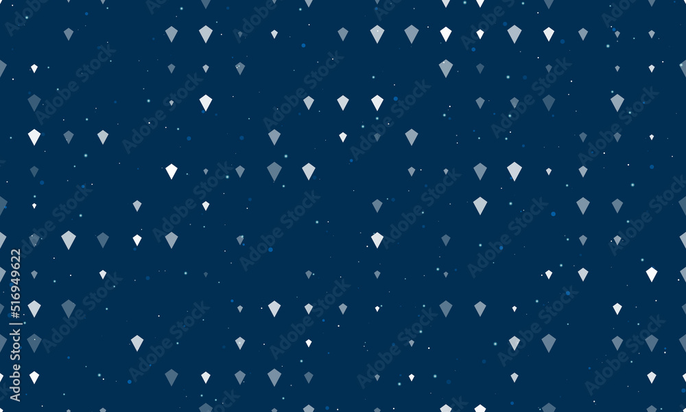 Poster seamless background pattern of evenly spaced white kite symbols of different sizes and opacity. vect