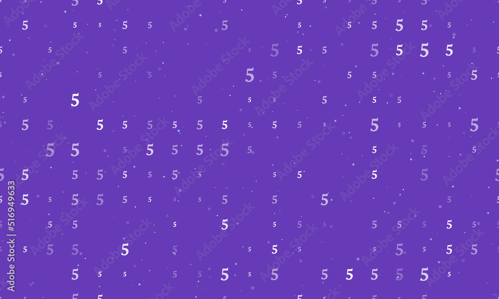 Poster seamless background pattern of evenly spaced white number five symbols of different sizes and opacit