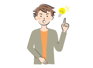 閃いた若い私服の男性