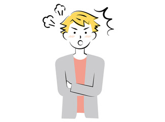 怒っている若い私服の男性　3c