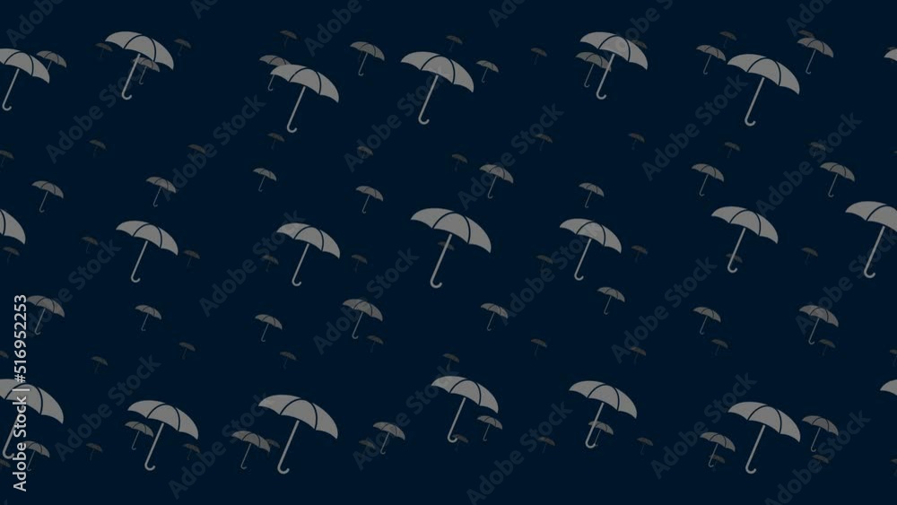 Poster umbrella symbols float horizontally from left to right. parallax fly effect. floating symbols are lo