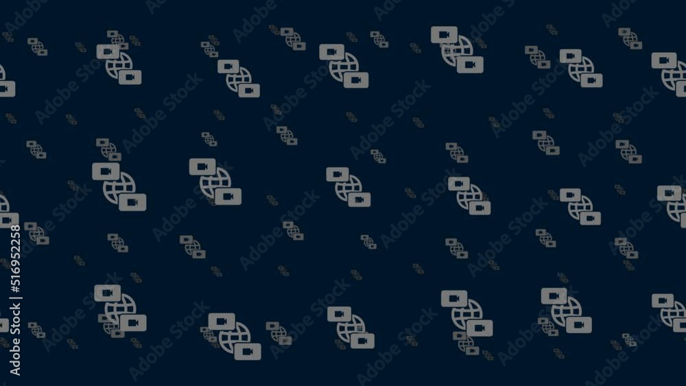 Poster videoconference symbols float horizontally from left to right. parallax fly effect. floating symbols