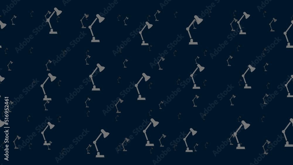 Poster table lamp symbols float horizontally from left to right. parallax fly effect. floating symbols are 