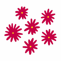 Vector abstract flowers set. Color chamomiles isolated on white background. Hand-drawn daisy. Cartoon pink petals Plant. Fresh bouquet sign. Symbol of summer, spring, nature. Cute floral illustration