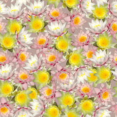 Seamless pattern with pink and yellow lilies.
