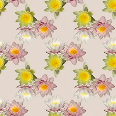 Fotobehang Seamless pattern with lilies on a pink background. © qwertfak