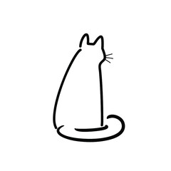 Easy sketch stencil for tattoo. The cat is sitting with its back. Minimalistic cat logo line art vector.