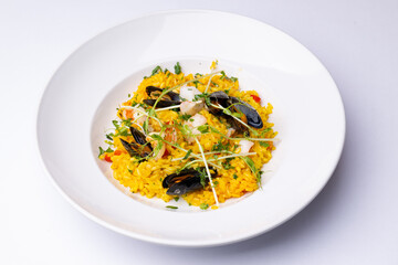 Great paella with mussels and shrimps