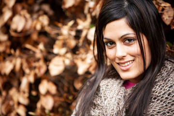 Autumn Smile. A natural smile from a beautiful young mixed-race Anglo-Indian female model. From a series with the same model.