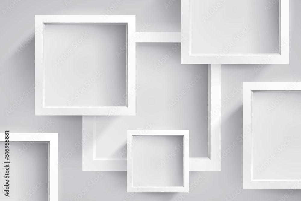 Poster white empty squares and frames, abstract composition. vector design background