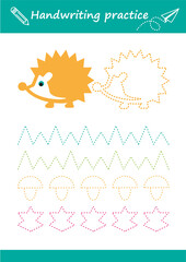 Fototapeta premium Handwriting pactice. Education developing worksheet. Activity page.Color game for children. Isolated vector illustration. Cartoon character.