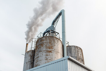 Chemical factory,smoke stack,CO2 greenhouse gas emissions coming from the smoking chimney...