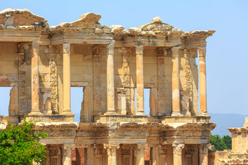 Celsus Library close-up details view in Ephesus, Efes, Turkey