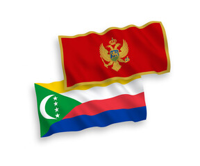 Flags of Union of the Comoros and Montenegro on a white background