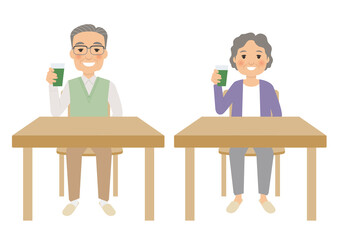 シニア青汁笑顔一人テーブル