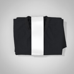 Folded black t-shirt with label, mockup, 3d rendering