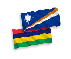 Flags of Republic of the Marshall Islands and Republic of Mauritius on a white background