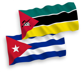 Flags of Republic of Mozambique and Cuba on a white background