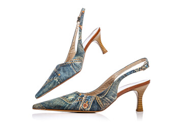 Woman's vintage style footwear. High-heeled shoes isolated on white background. Concept of art, ad...
