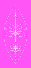 A lotus on a pink background. Linear art design for postcards, invitations, packaging. Vector.