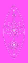 A lotus on a pink background. Linear art design for postcards, invitations, packaging. Vector.