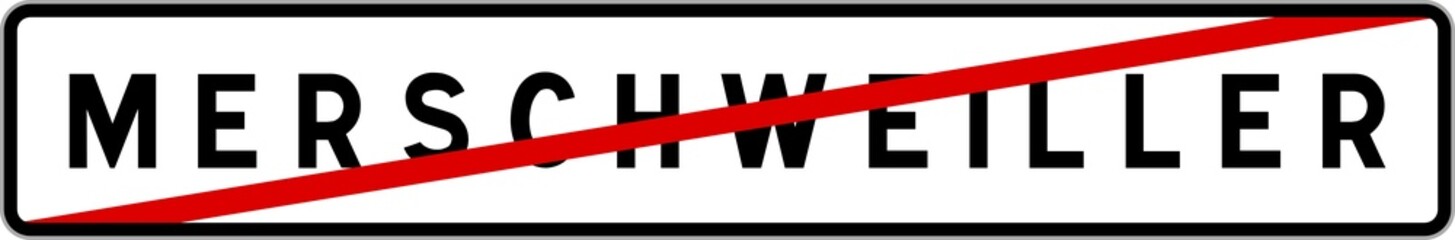 Fototapeta premium Panneau sortie ville agglomération Merschweiller / Town exit sign Merschweiller