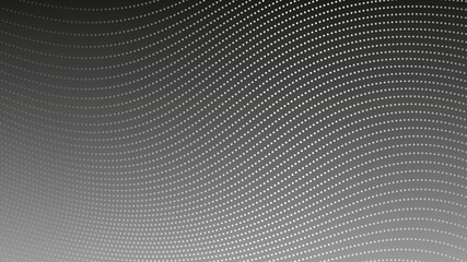 Dotted wavy lines on a dark gradient background. Abstract modern grey white waves and dotted lines template. Vector dotted stripes.