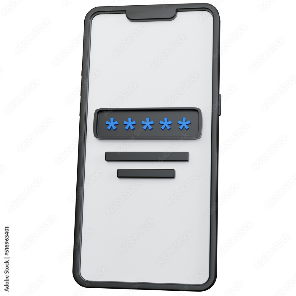 Aufkleber 3d rendering black smartphone with the password field icon isolated