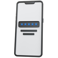 3d rendering black smartphone with the password field icon isolated