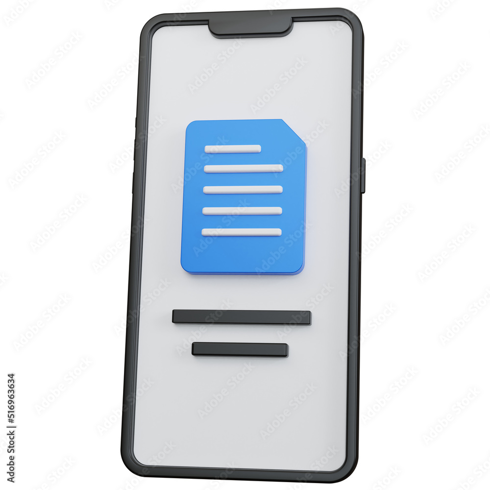 Poster 3d rendering black smartphone with blue file icon isolated