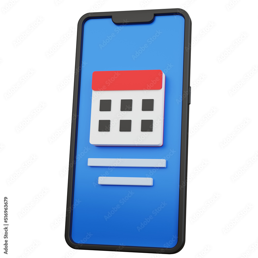 Poster 3d rendering black smartphone with calendar icon isolated