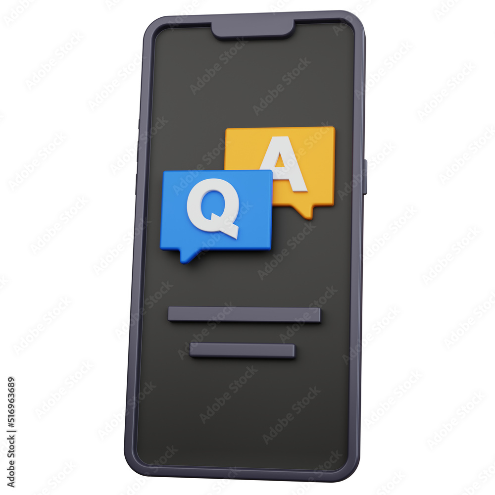 Poster 3d rendering black smartphone with chat icon question and answer isolated