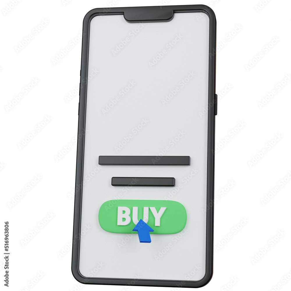 Aufkleber 3d rendering black smartphone with red buy icon button isolated