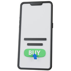 3d rendering black smartphone with red buy icon button isolated